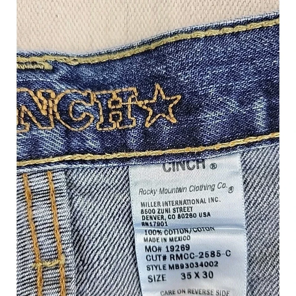 Cinch Jeans Mens 35x30 Blue Medium Wash Straight Leg Western Denim MB93034002